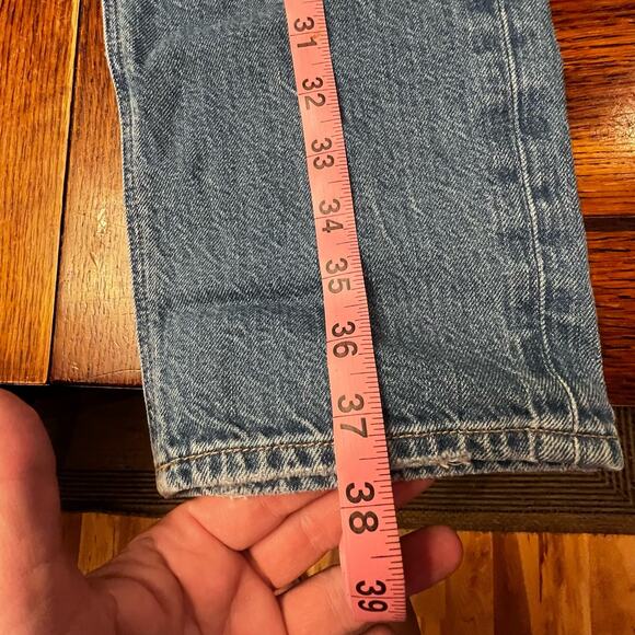 American Eagle AE Blue Denim Jean Straight Regular Destructed Distressed Size 4 - Picture 5 of 10